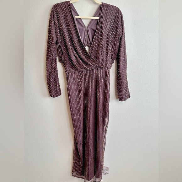 NWT ASOS Gold Linear Batwing Midi Dress Sz 2 - Picture 5 of 12